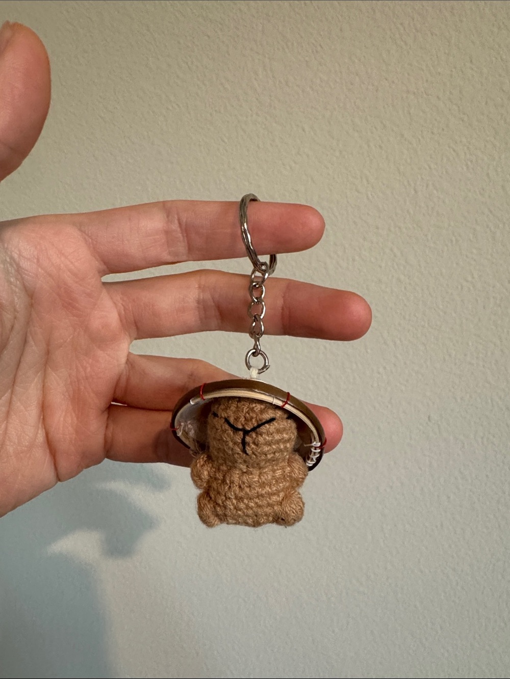 Handmade Crochet Capybara Keychain with Straw Hat - Brown